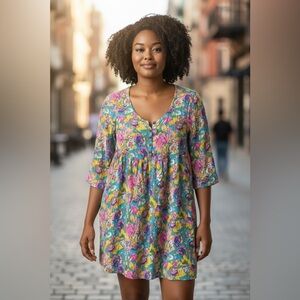 Vintage Free People Vibrant Floral Babydoll Top